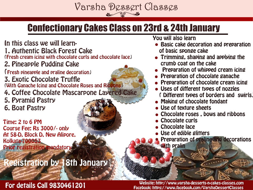 CONFECTIONARY CAKES CLASS ON 23RD & 24TH JANUARY