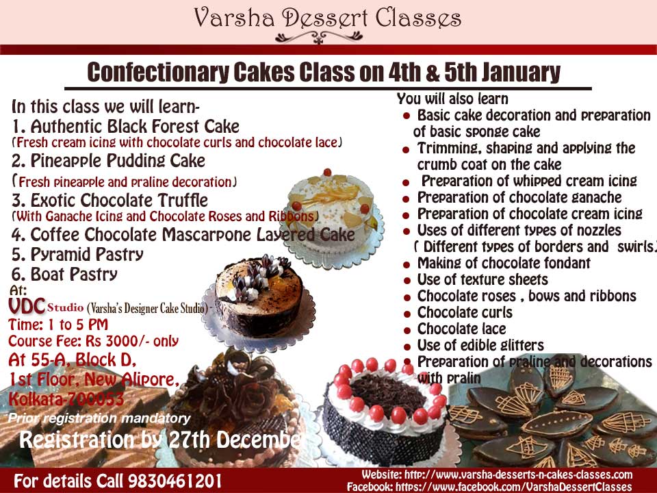  CONFECTIONERY CAKES WORKSHOP ON 4TH & 5TH JANUARY