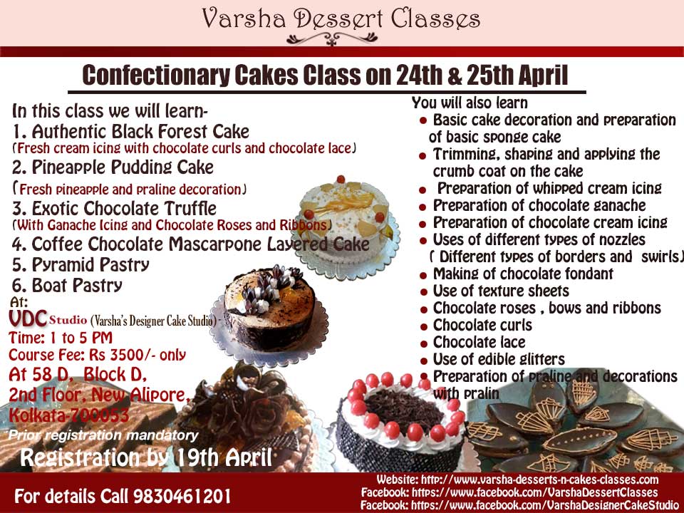 CONFECTIONERY CAKES CLASS ON 24TH & 25TH APRIL