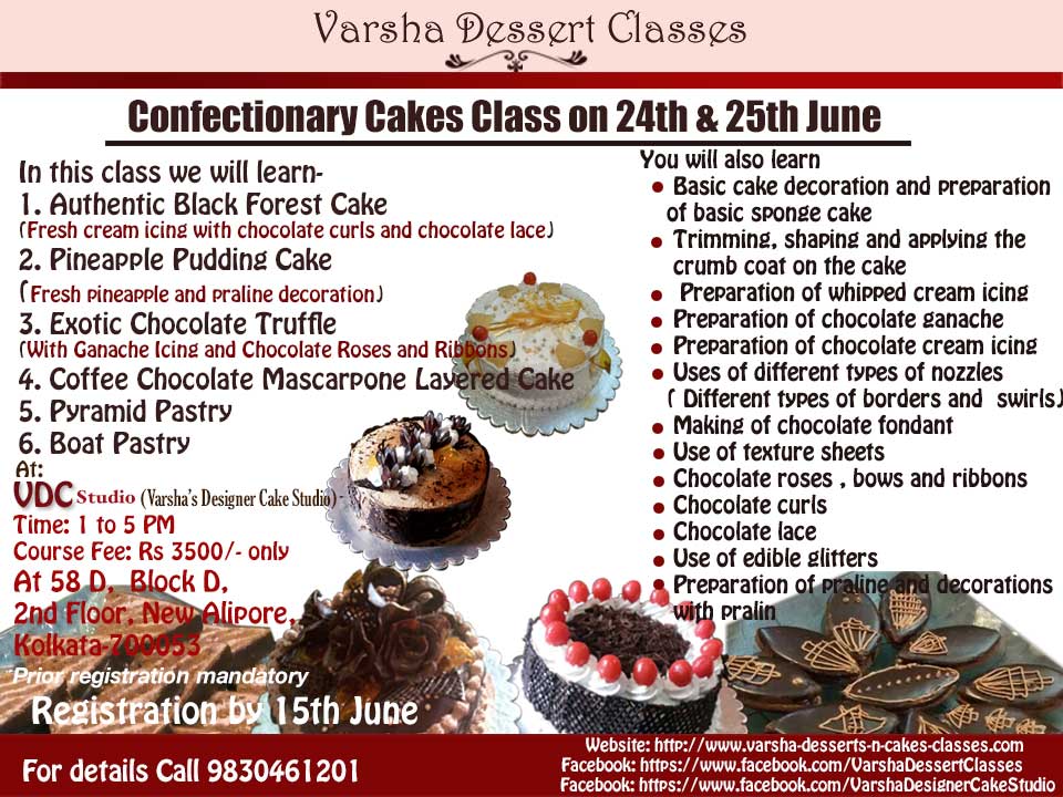 CONFECTIONERY CAKES CLASS ON 24TH & 25TH JUNE