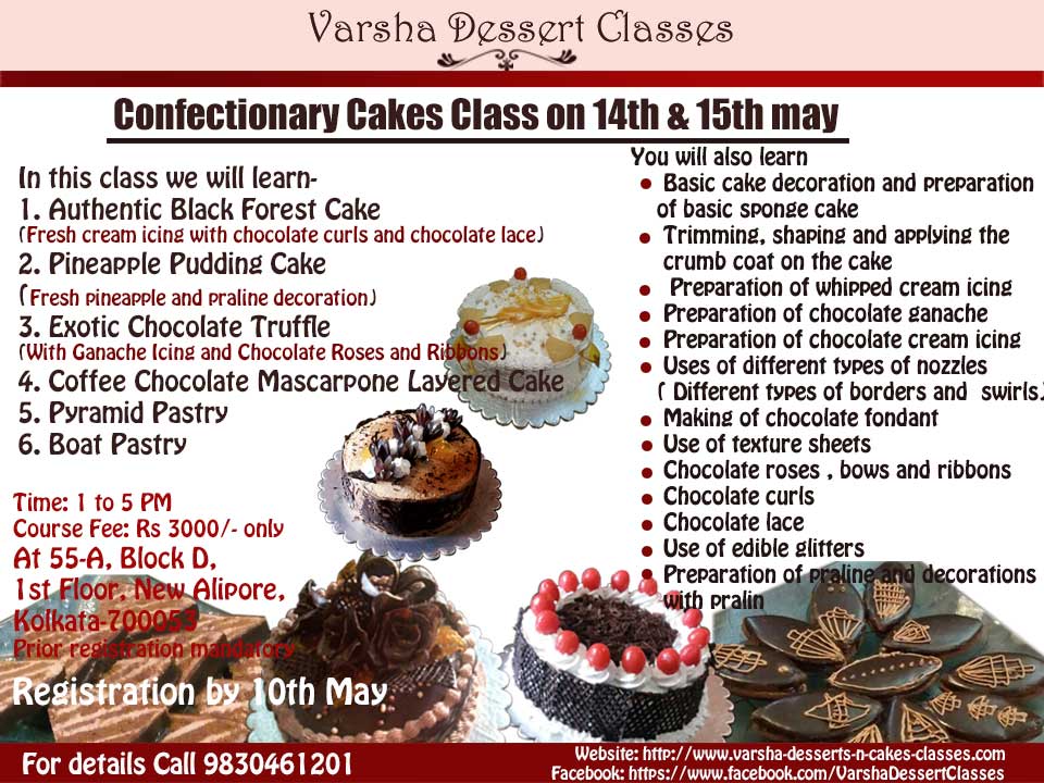 CONFECTIONERY CAKES CLASS ON 14TH & 15TH MAY