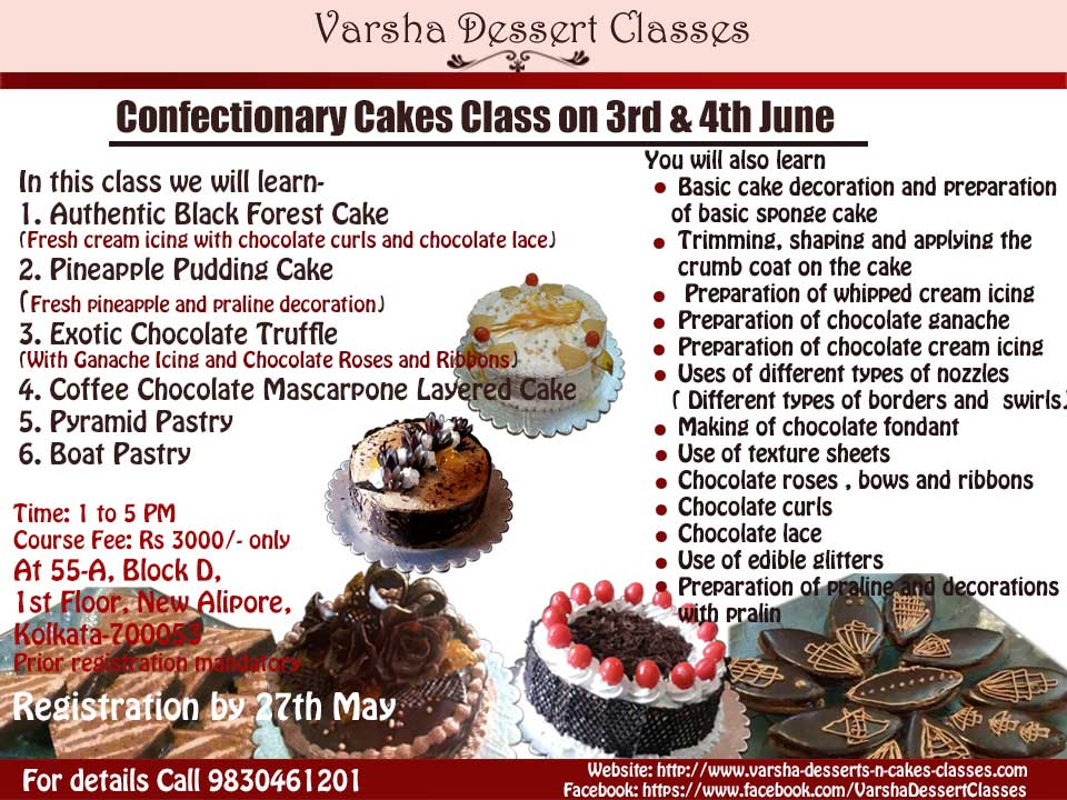 CONFECTIONERY CAKES CLASS ON 3RD & 4TH JUNE