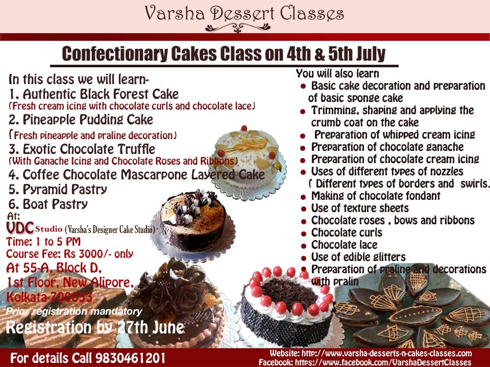 CONFECTIONERY CAKES CLASS ON 4TH & 5TH JULY