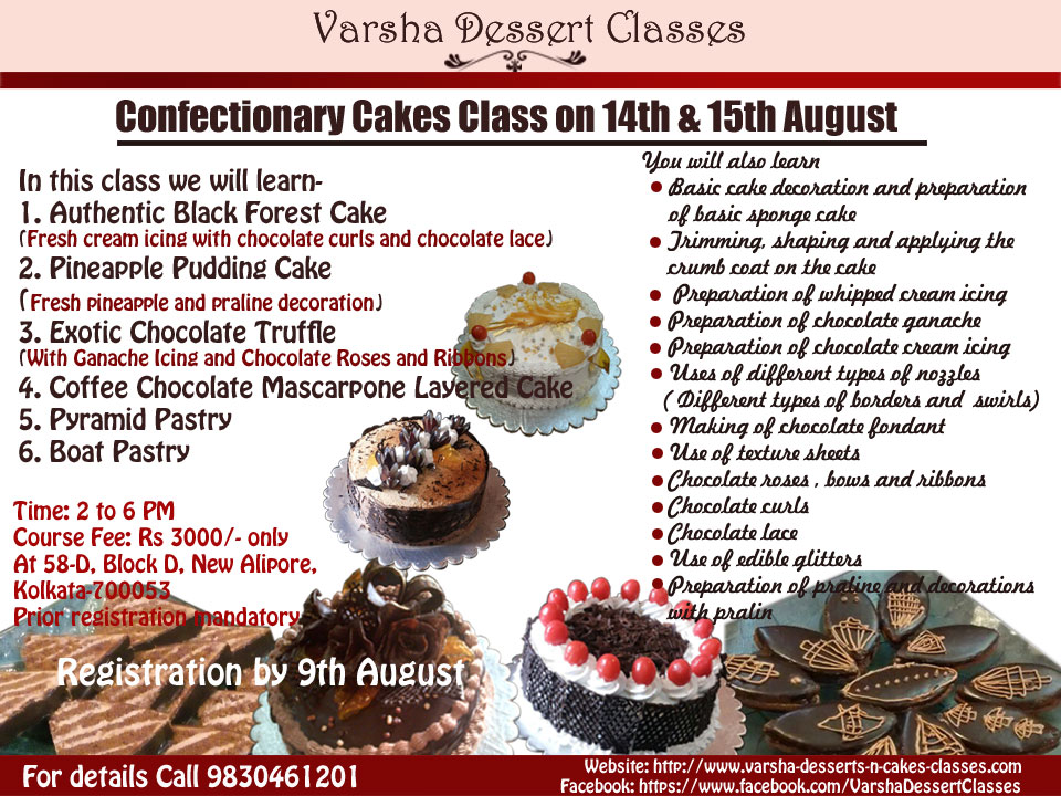 CONFECTIONERY CAKES CLASS ON 14TH & 15TH AUGUST