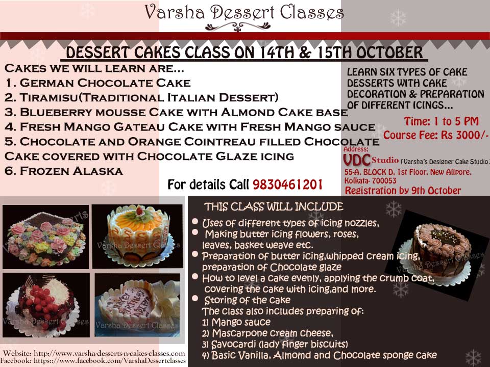DESSERT CAKES CLASS ON 14TH & 15TH OCTOBER