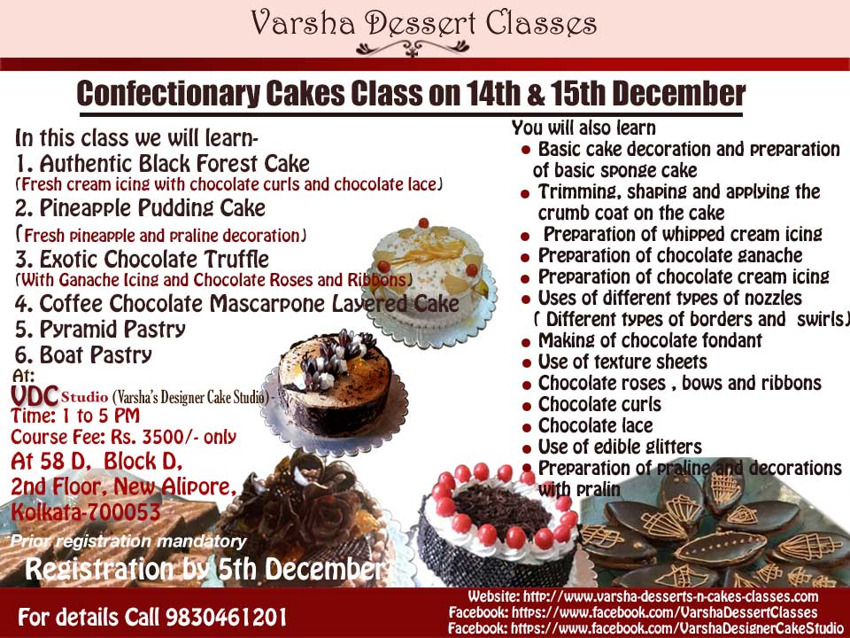 CONFECTIONERY CAKES CLASS ON 14TH & 15TH DECEMBER