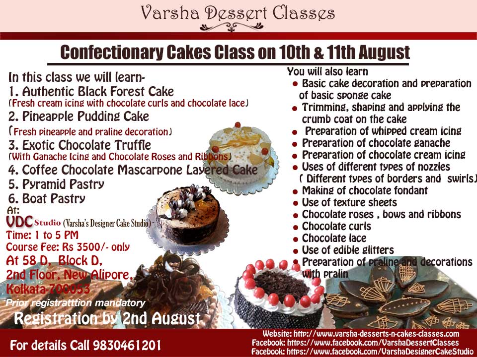 CONFECTIONERY CAKES CLASS ON 10TH & 11TH AUGUST