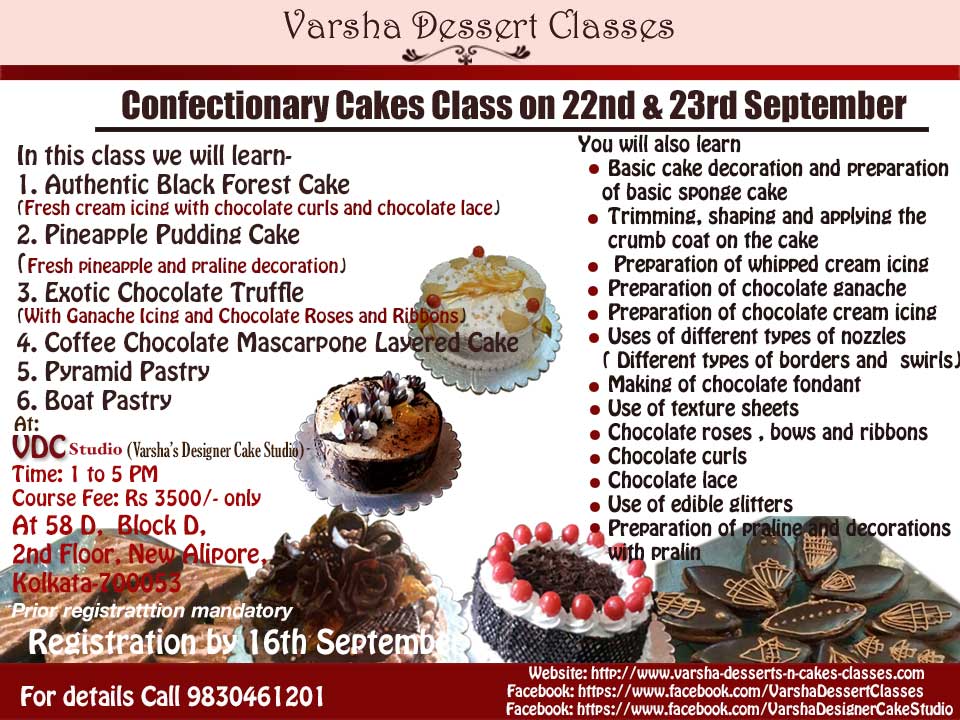 CONFECTIONERY CAKES WORKSHOP ON 22ND & 23RD SEPTEMBER