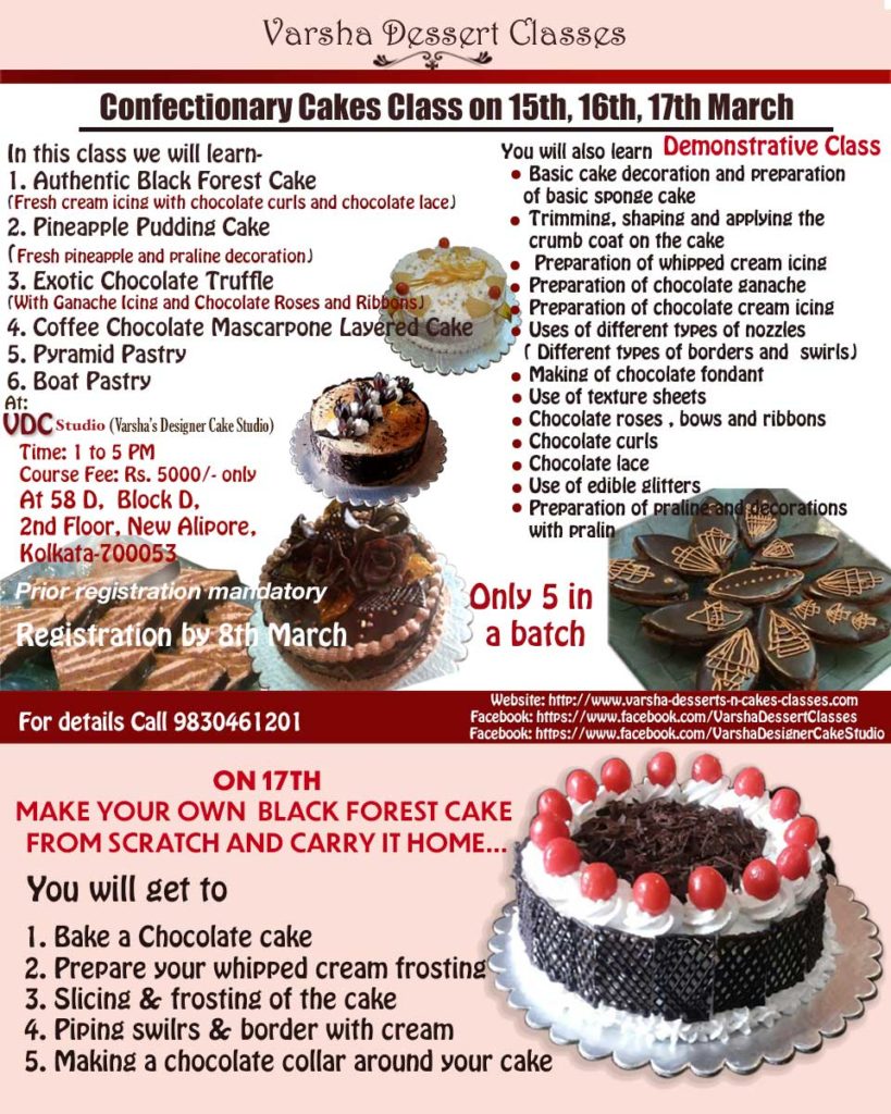 3 DAY CONFECTIONERY CAKES CLASS ON 15H, 16TH 17TH MARCH