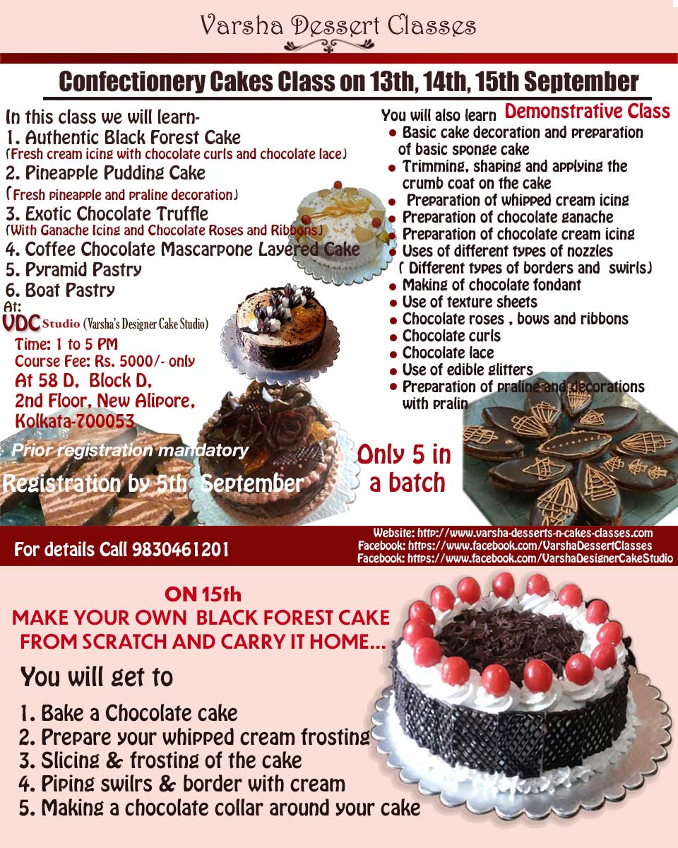 3 DAY CONFECTIONERY CAKES CLASS ON 13TH, 14TH, 15TH SEPTEMBER
