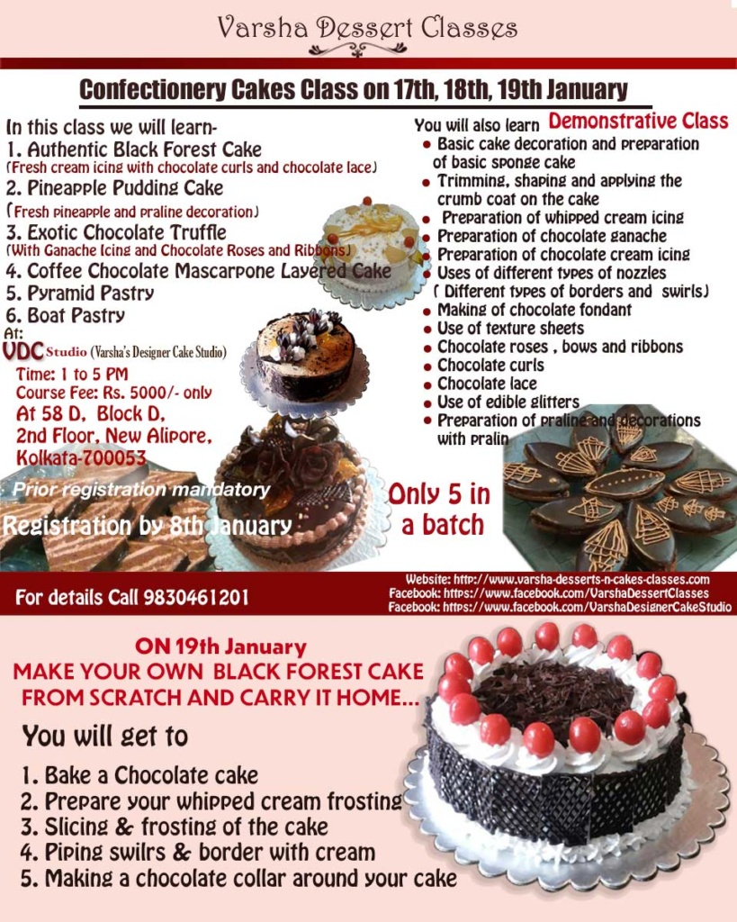 3 DAY CONFECTIONERY CAKES WORKSHOP ON 17TH, 18TH, 19TH JANUARY